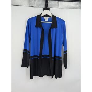 Exclusively Misook Open Cardigan Jacket Royal Blue Black Stripe Women's XS Work